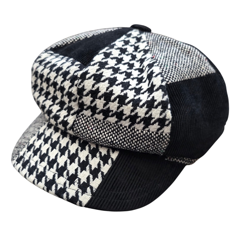 Vintage Dark Academia Black Wool Patchwork Newsboy Cap By Scala Pronto One Size